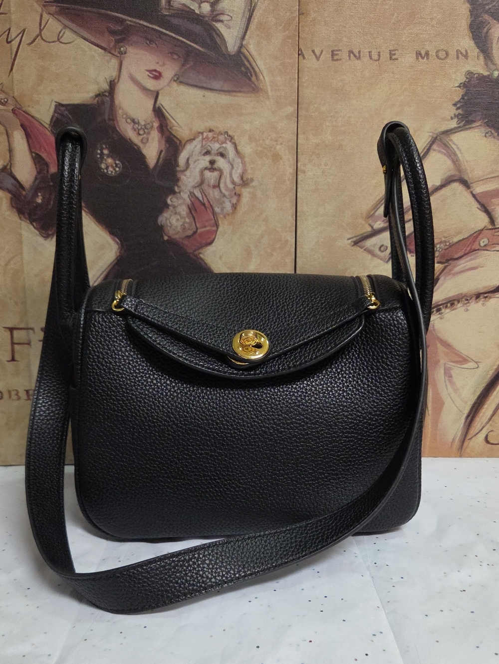 Classic Black  Shoulder Bag with Gold Turn-Lock